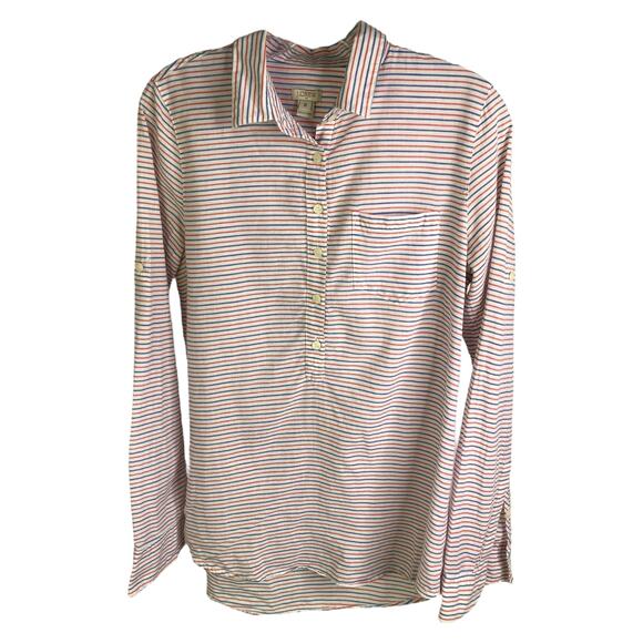 J.Crew Shirt Wmns Sz M Multicolor Striped Sheer  3/4 Button Down Coverup Summer - Picture 6 of 9